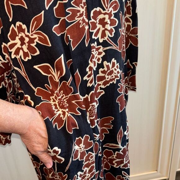 ZARA floral print 3/4 sleeve tunic shirt dress Sz S pockets borwn/black - Picture 4 of 12